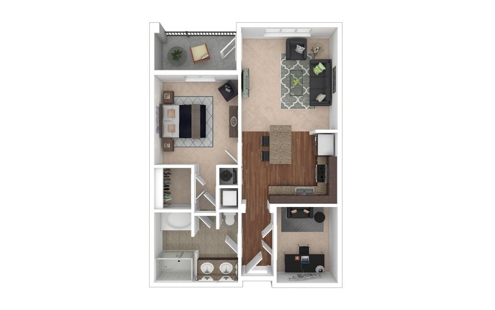 The Centennial - 1 bedroom floorplan layout with 1 bathroom and 915 square feet (3D) The Centennial - 1 bedroom floorplan layout with 1 bathroom and 915 square feet (3D)