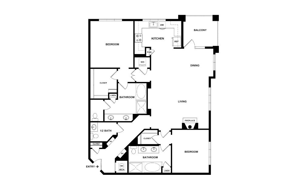 The Castleberry - 2 bedroom floorplan layout with 2 bathrooms and 1589 square feet (2D)