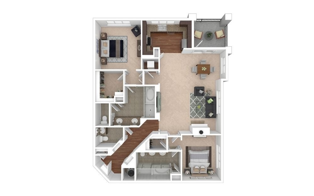 The Castleberry - 2 bedroom floorplan layout with 2 bathrooms and 1589 square feet (3D) The Castleberry - 2 bedroom floorplan layout with 2 bathrooms and 1589 square feet (3D)