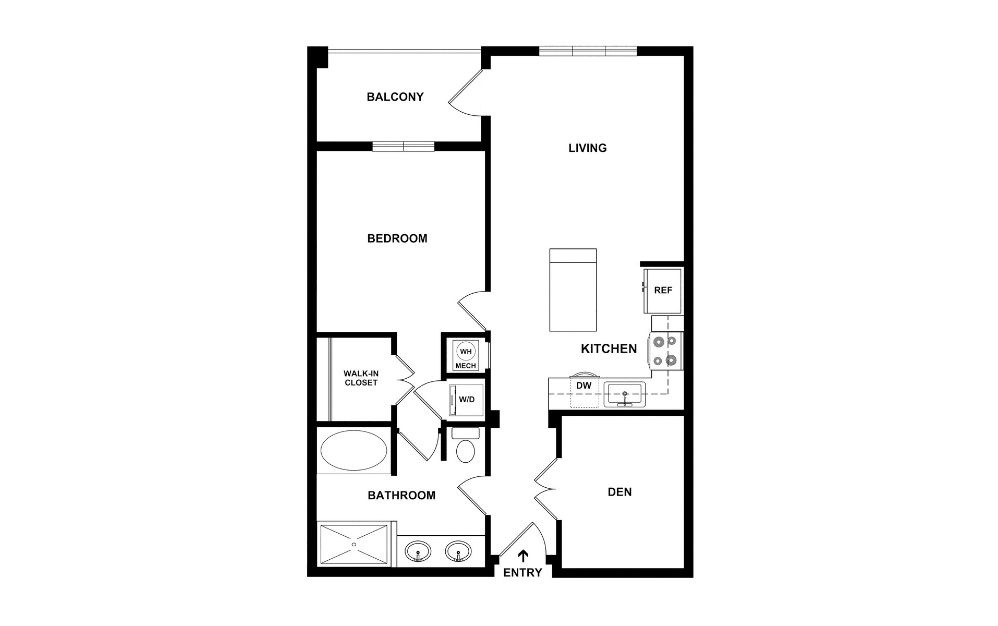 The Centennial - 1 bedroom floorplan layout with 1 bathroom and 915 square feet (2D)